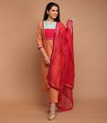 Tangerine orange chanderi handloom kurta set with dupatta