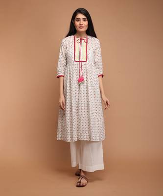Off white cotton anarkali set 1