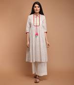 Off white cotton anarkali set