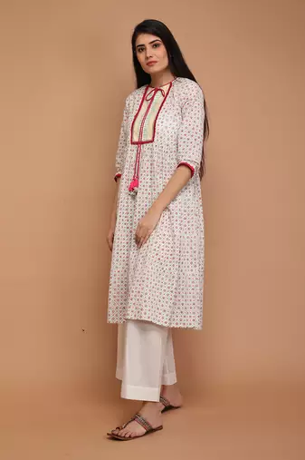 Off white cotton anarkali set