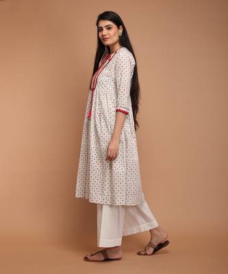 Off white cotton anarkali set 3