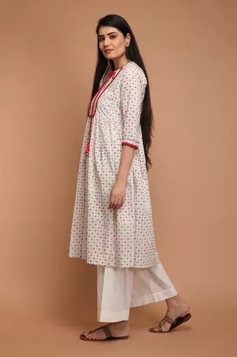 Off white cotton anarkali set
