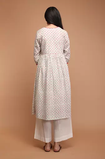 Off white cotton anarkali set
