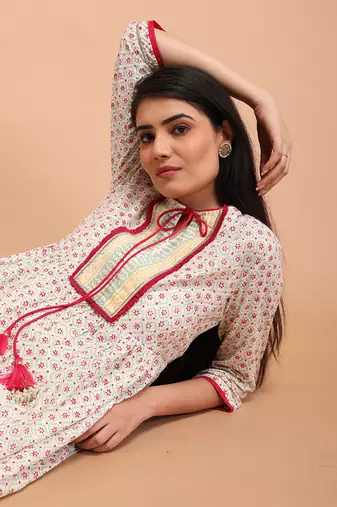 Off white cotton anarkali set