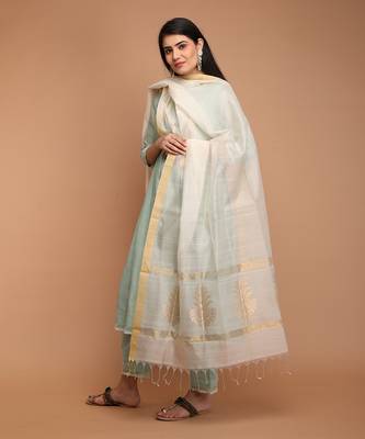Mint green chanderi handloom kurta set 1