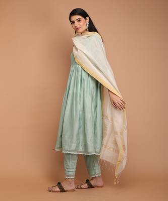 Mint green chanderi handloom kurta set 2