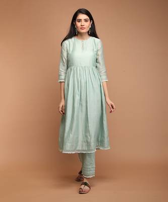 Mint green chanderi handloom kurta set 3