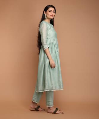 Mint green chanderi handloom kurta set 4