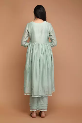 Mint green chanderi handloom kurta set