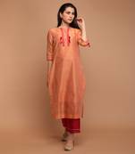 Tangerine orange chanderi handloom kurta set