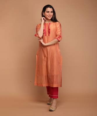 Tangerine orange chanderi handloom kurta set 2