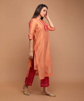 Tangerine orange chanderi handloom kurta set 4