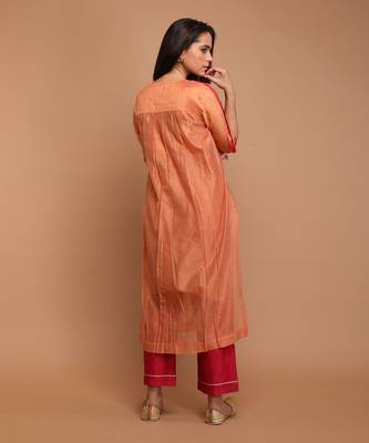 Tangerine orange chanderi handloom kurta set 5
