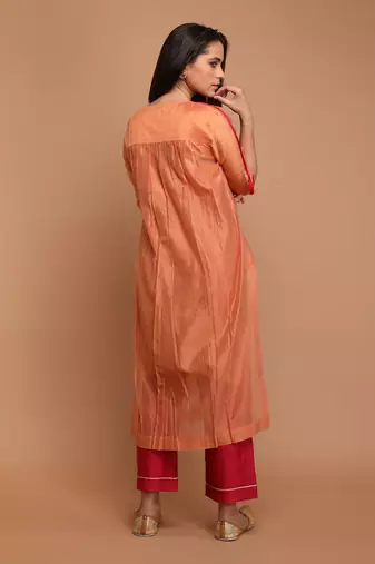 Tangerine orange chanderi handloom kurta set