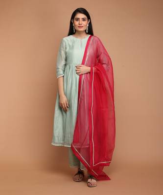 Mint green chanderi hand loom kurta set with dupatta 1