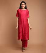 Hot pink chanderi handloom loose fit kurta set