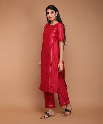 Hot pink chanderi handloom loose fit kurta set 2