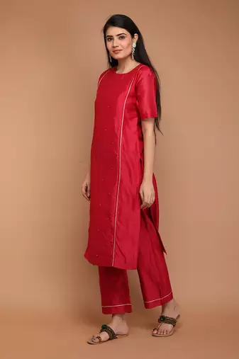Hot pink chanderi handloom loose fit kurta set