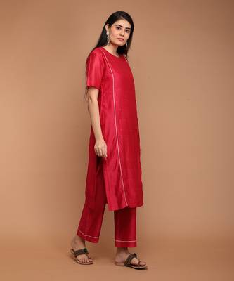 Hot pink chanderi handloom loose fit kurta set 3