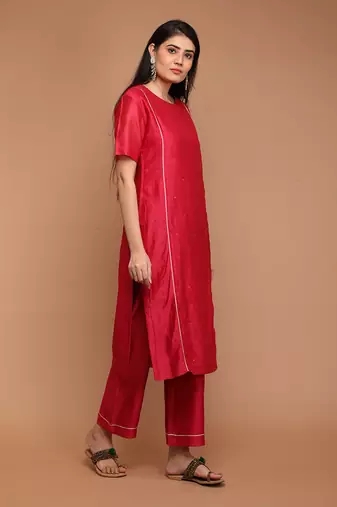 Hot pink chanderi handloom loose fit kurta set