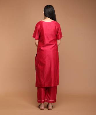 Hot pink chanderi handloom loose fit kurta set 4