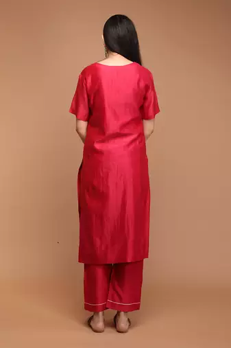 Hot pink chanderi handloom loose fit kurta set