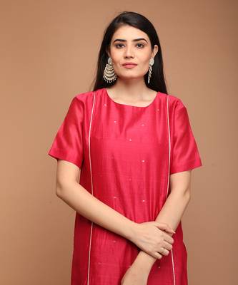 Hot pink chanderi handloom loose fit kurta set 5