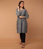 Grey chambray hand loom cotton kurta set
