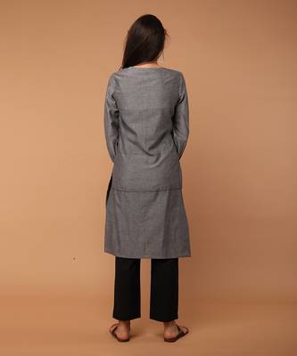 Grey chambray hand loom cotton kurta set 4