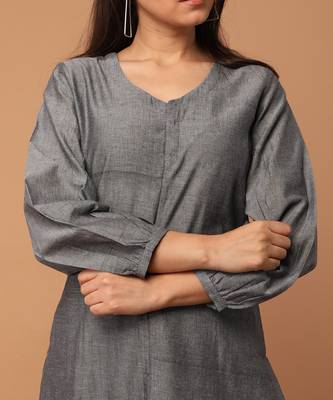 Grey chambray hand loom cotton kurta set 5