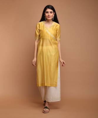 Yellow high slit kurta set 1