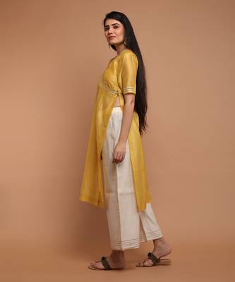 Yellow high slit kurta set 2