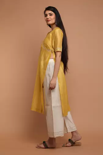 Yellow high slit kurta set