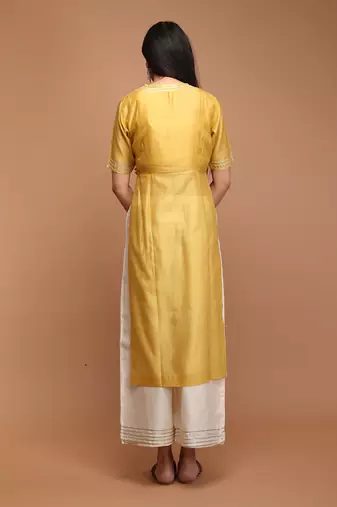 Yellow high slit kurta set
