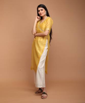 Yellow high slit kurta set 4