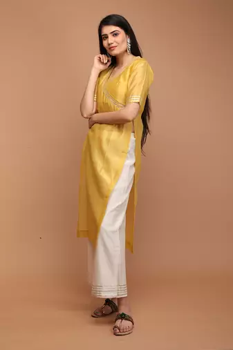 Yellow high slit kurta set