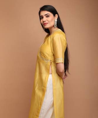 Yellow high slit kurta set 5