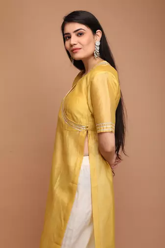 Yellow high slit kurta set