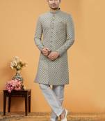 Art Silk Grey Men Kurta Bottom Jacket