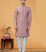 Art Silk Pink Men Kurta Bottom Jacket