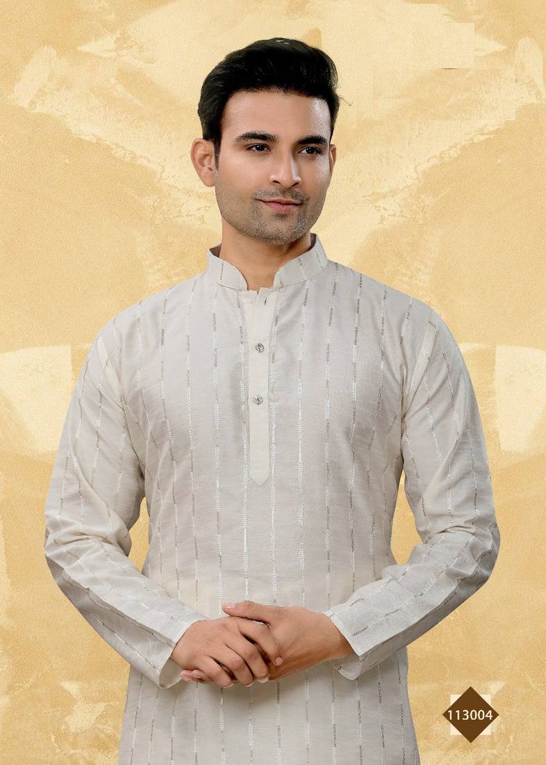 Art Silk White Men Kurta Pajama