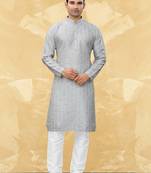 Art Silk Grey Men Kurta Pajama