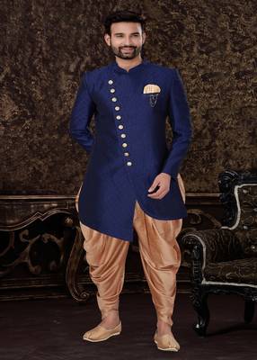 Jacquard Silk Blue Men Kurta Pajama 1