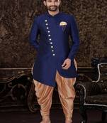 Jacquard Silk Blue Men Kurta Pajama