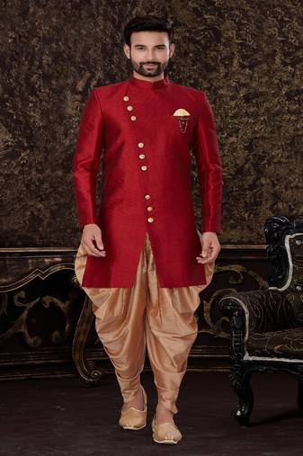 Jacquard Silk Blue Men Kurta Pajama