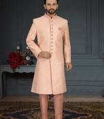 Jacquard Silk Pink Men Kurta Pajama