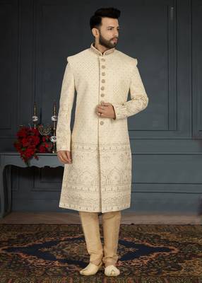Jacquard Silk White Men Kurta Pajama 1