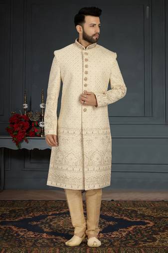 Jacquard Silk White Men Kurta Pajama