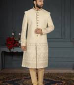 Jacquard Silk White Men Kurta Pajama