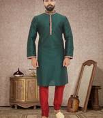 Dupion Silk Green Men Kurta Pajama
